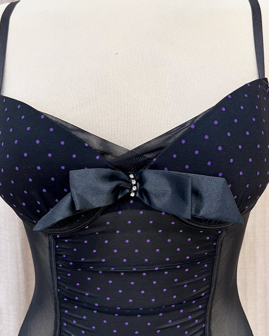 Bustier Top Nero a Pois Viola Taglia M