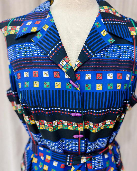 Vestito Smanicato Fantasia Geometrica - L