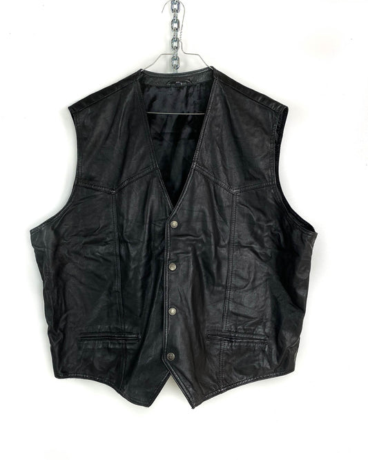 Gilet in Pelle Foderato con Tasche Interne Taglia 2XL