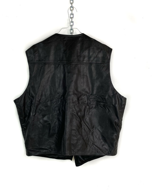 Gilet in Pelle Foderato con Tasche Interne Taglia 2XL