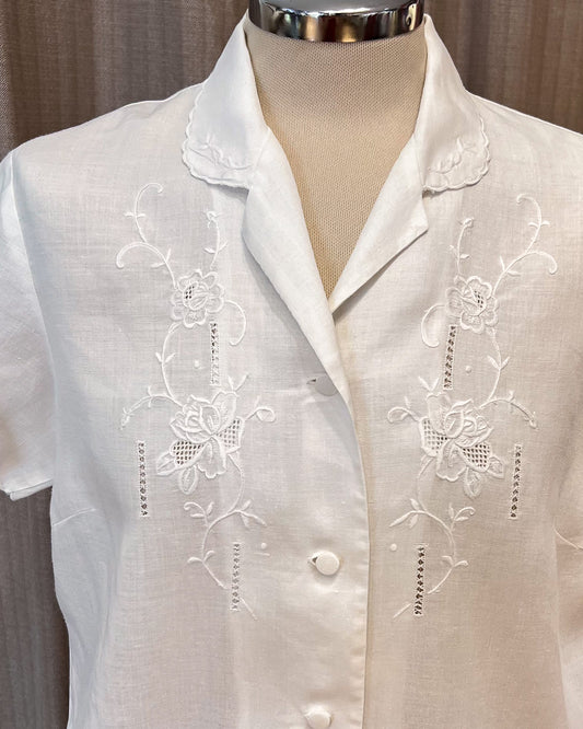 Blusa In Lino Ricamata M