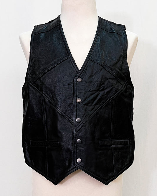 Gilet Vintage In Pelle Lavorata - M