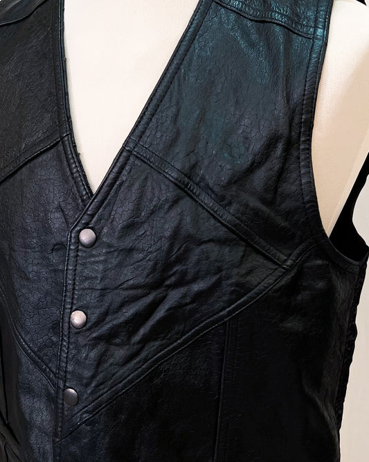 Gilet Vintage In Pelle Lavorata - M