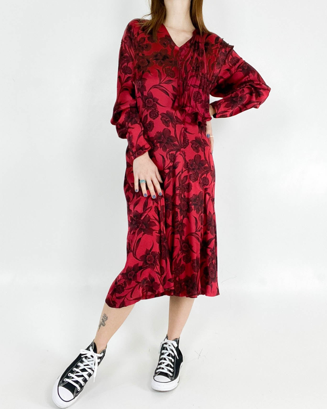 Henriette Vestito Lungo Vintage con Bottoni sul Retro Taglia 46