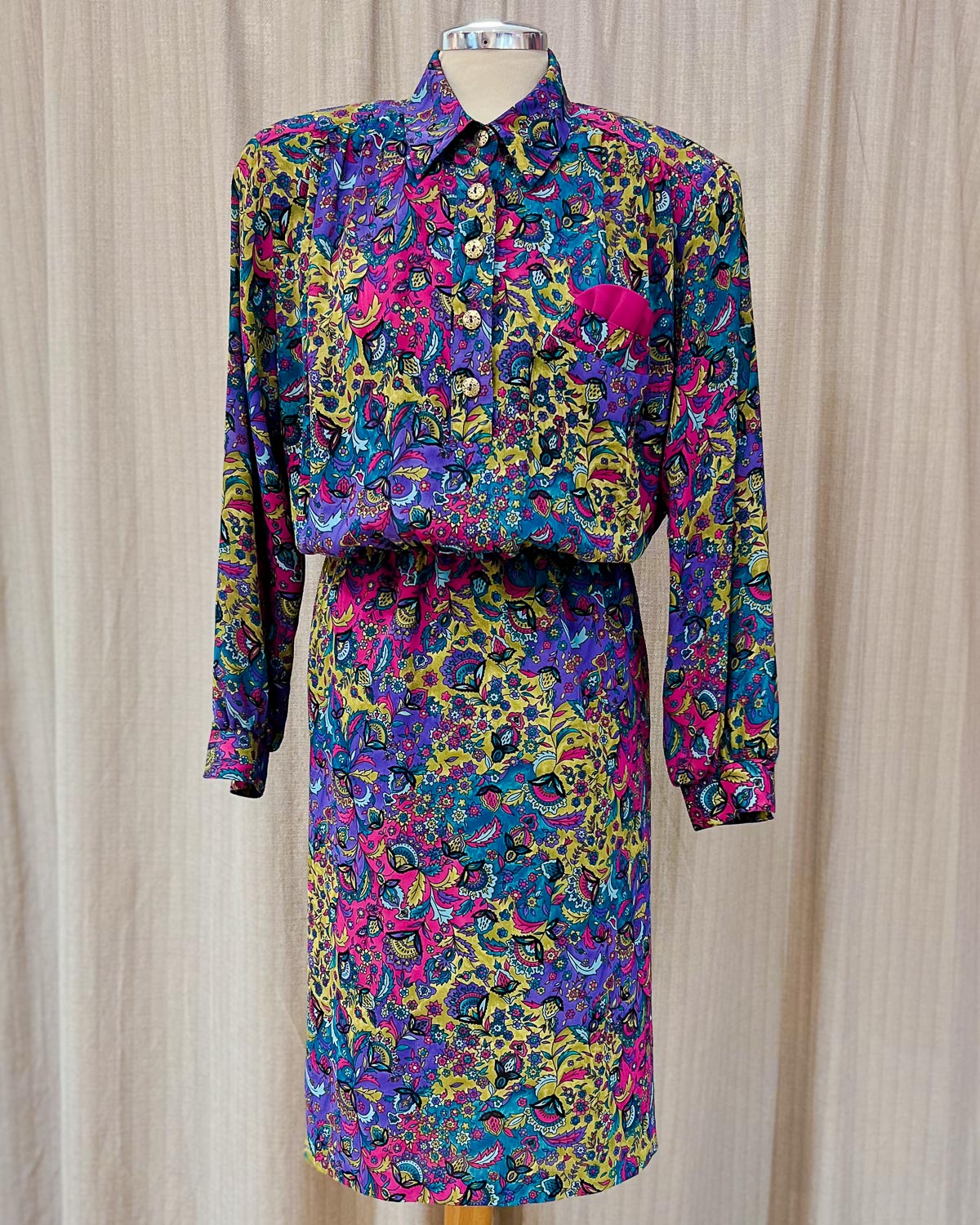 Markwald Vestito Vintage a Manica Lunga Taglia 44