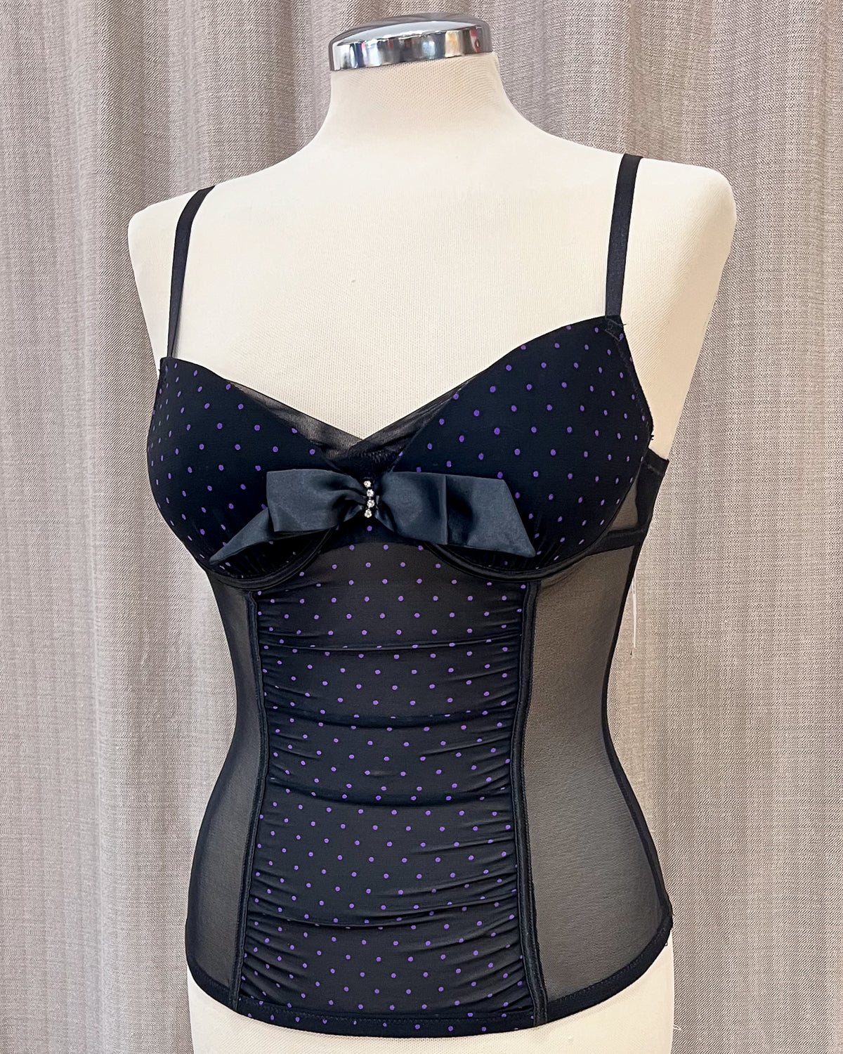 Bustier Top Nero a Pois Viola Taglia M