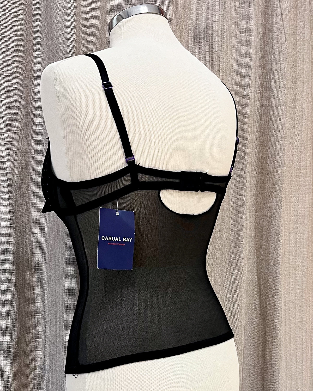 Bustier Top Nero a Pois Viola Taglia M