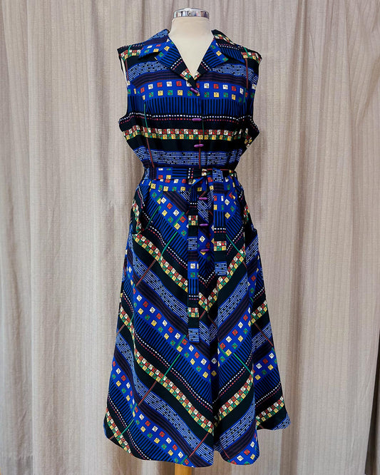 Vestito Smanicato Fantasia Geometrica - L