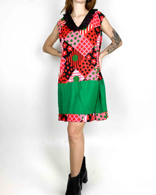 Vestito Vintage con Fantasia Multicolor Taglia L