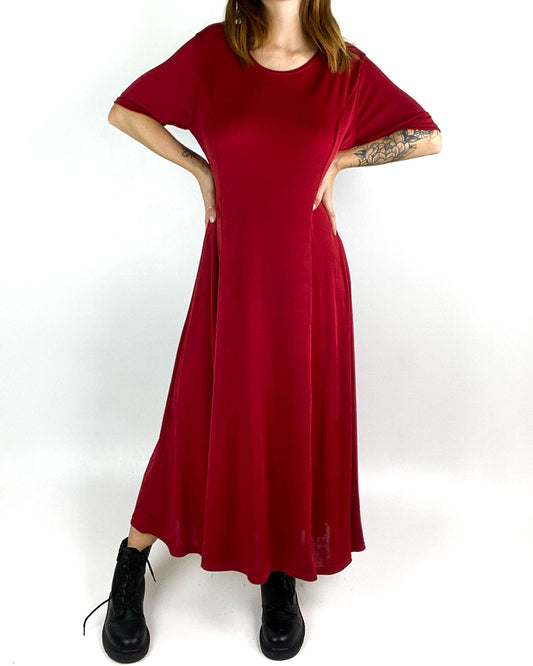 Vestito Svasato Elasticizzato con Manica Corta Taglia 44