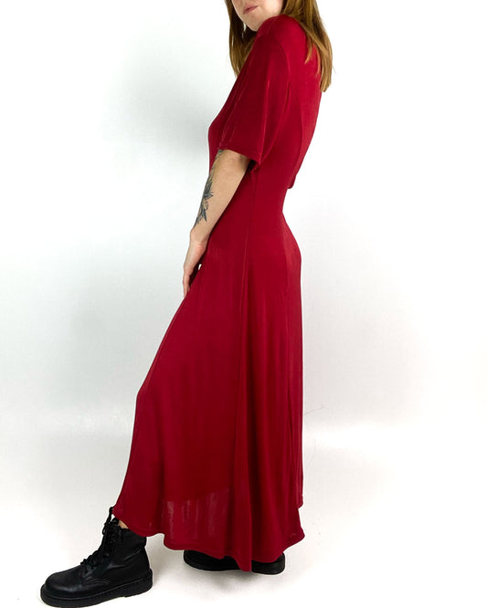 Vestito Svasato Elasticizzato con Manica Corta Taglia 44