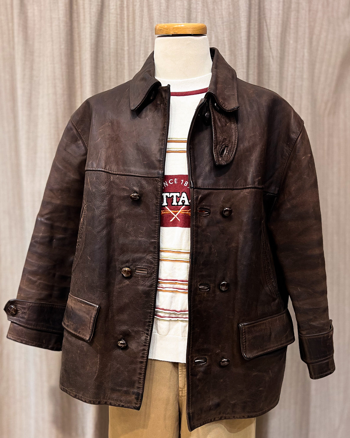 Giaccone In Pelle Con Chiusura Doppiopetto - XL