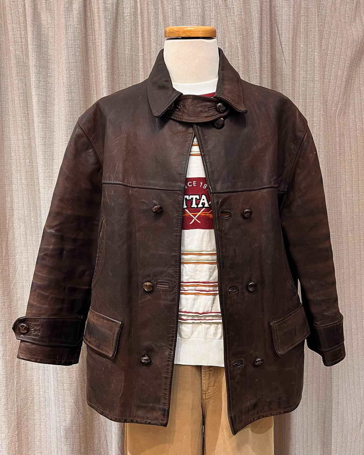 Giaccone In Pelle Con Chiusura Doppiopetto - XL