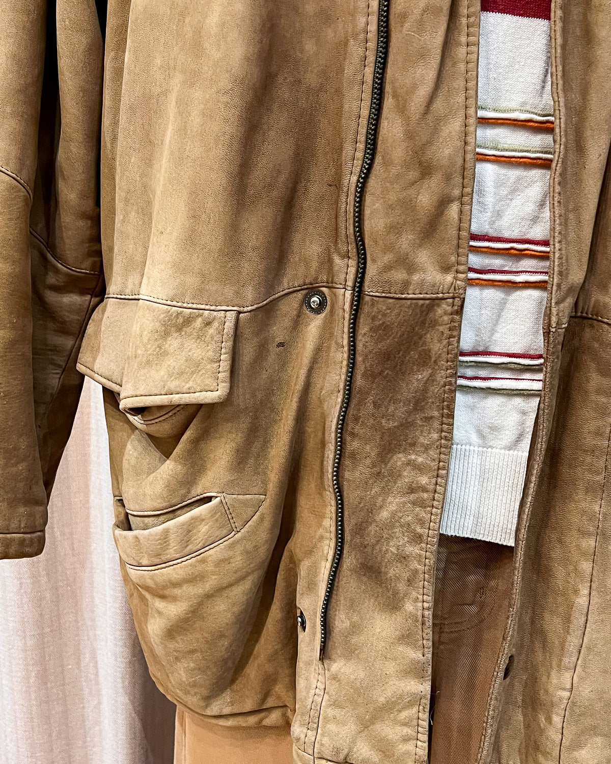 Giaccone In Pelle Con Interno Scozzese - XL