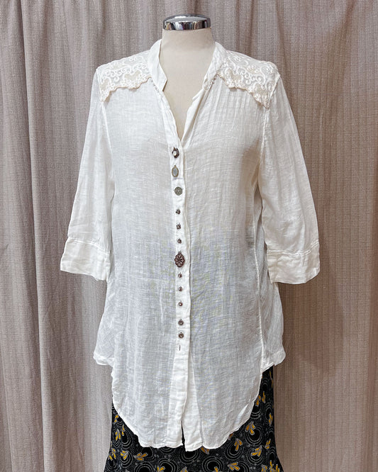 Vestito In Misto Lino Con Bottoni Gioiello  S/M