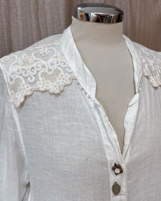 Vestito In Misto Lino Con Bottoni Gioiello  S/M