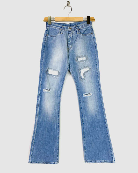 Distressed Jeans con Toppe in Pizzo Taglia 40