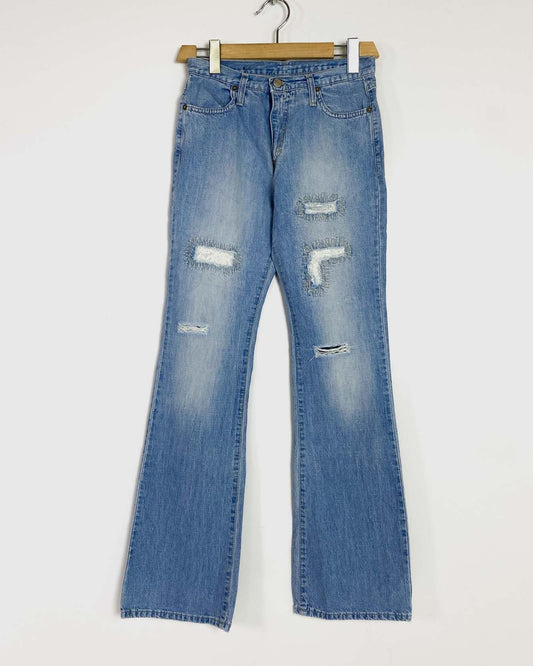 Distressed Jeans con Toppe in Pizzo Taglia 42