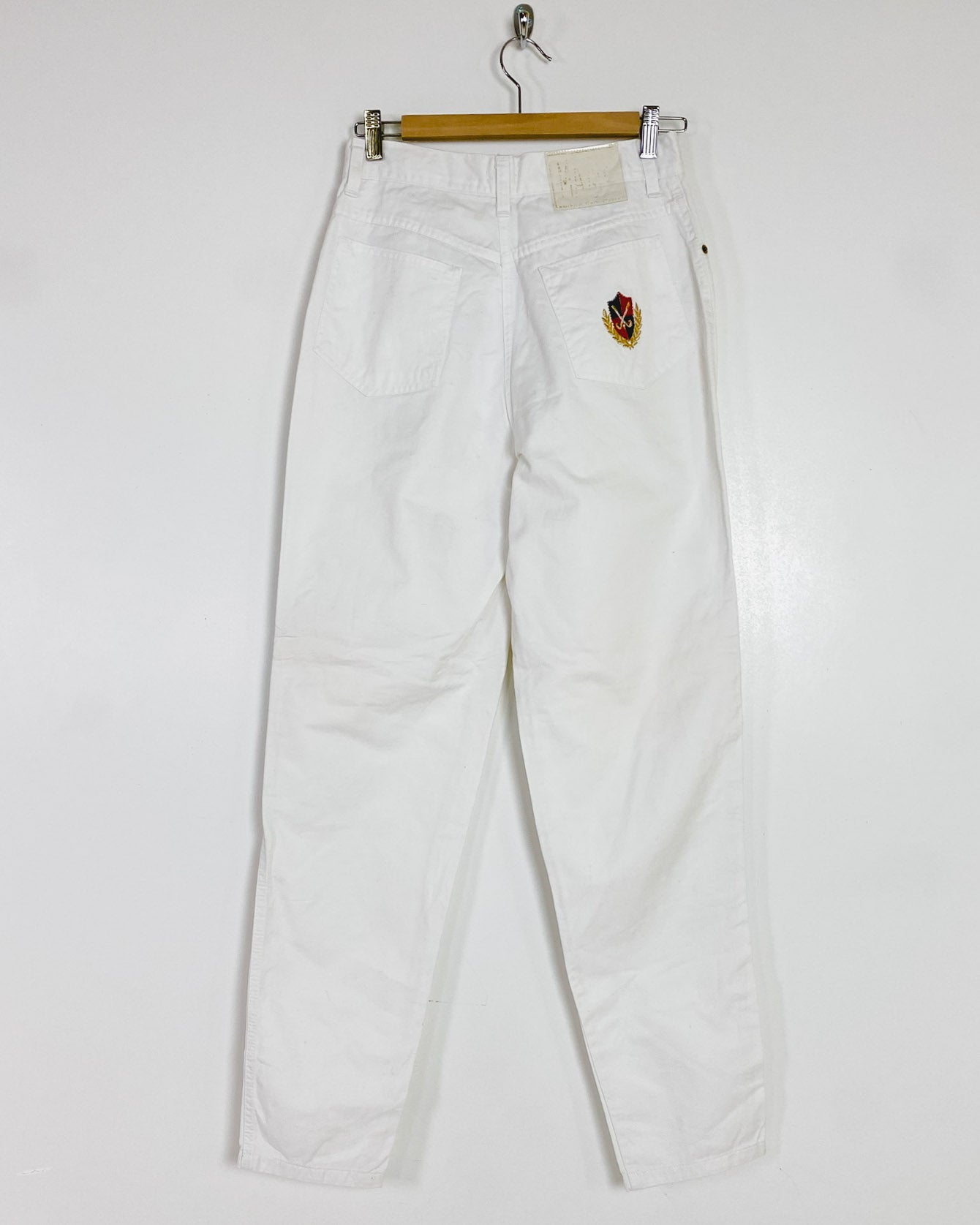 Jeans Bianco Vita Alta con Toppe Taglia 42