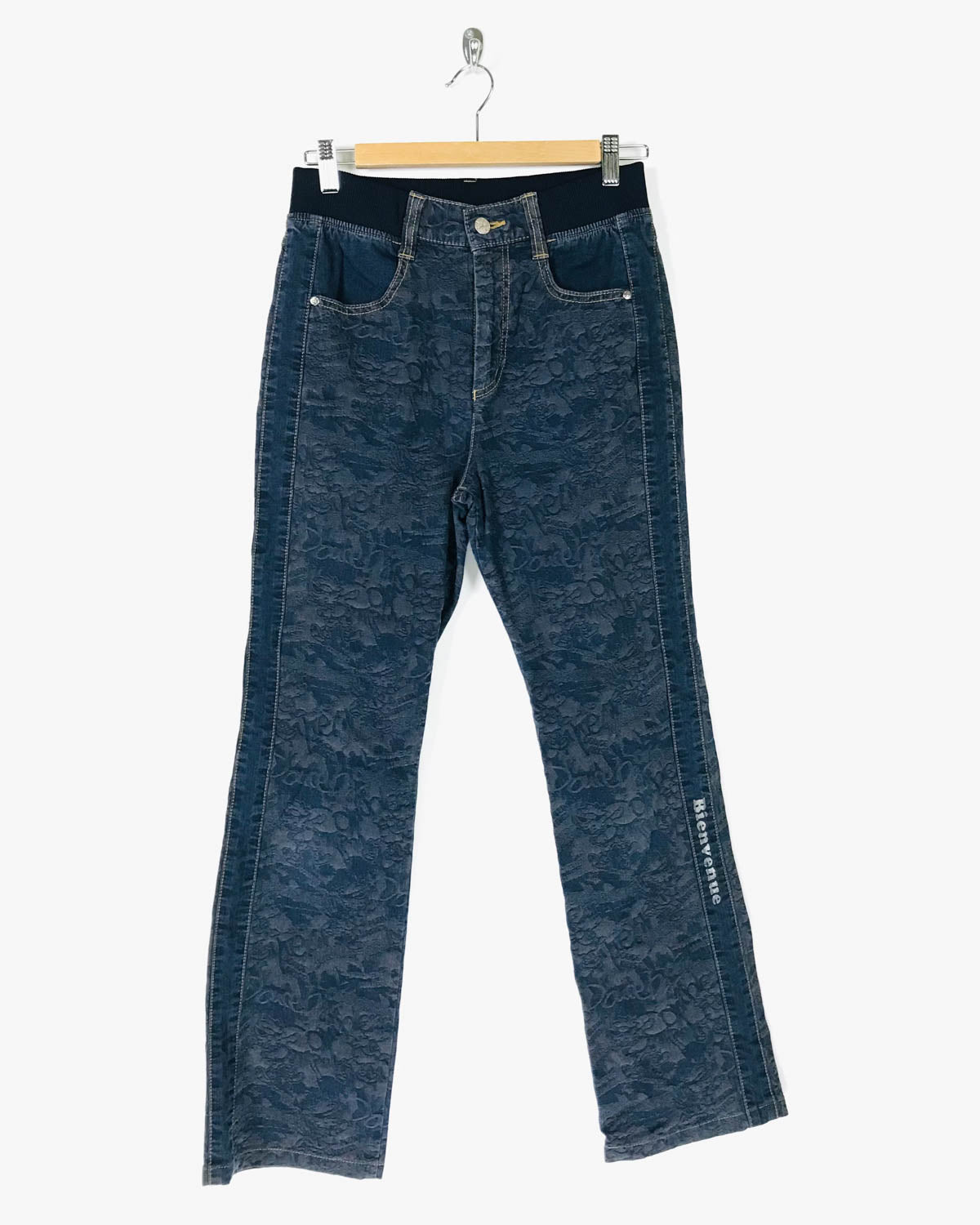 Jeans Vintage Stampati con Elastico Vita Alta Taglia S